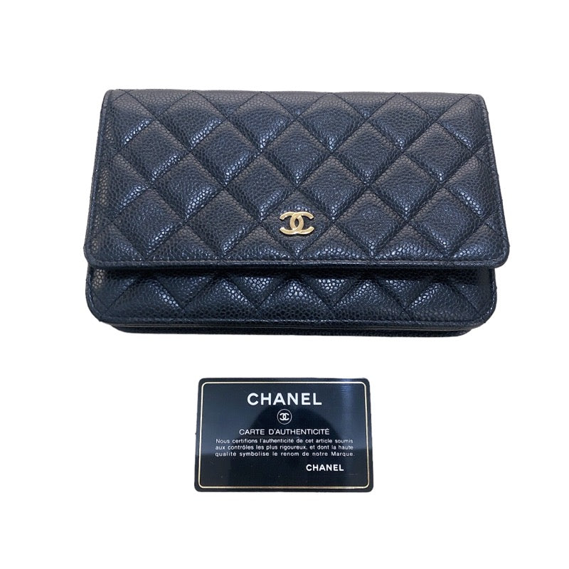 シャネル CHANEL マトラッセ チェーンウォレット AP0250  ブラック ゴールド金具 キャビアスキン レディース ショルダーバッグ