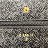 シャネル CHANEL マトラッセ チェーンウォレット ブラック ゴールド金具 キャビアスキン レディース 長財布