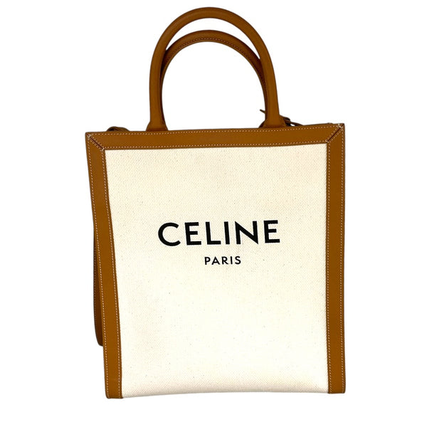 セリーヌ CELINE スモール バーティカルカバ 1922082 ナチュラル×タンブラウン/GD金具 コットンキャンバス レディース トートバッグ