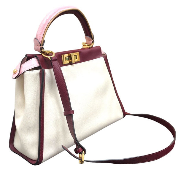 フェンディ FENDI ピーカブーレギュラー 8BN290 アイボリー キャンパスｘカーフ レディース ハンドバッグ
