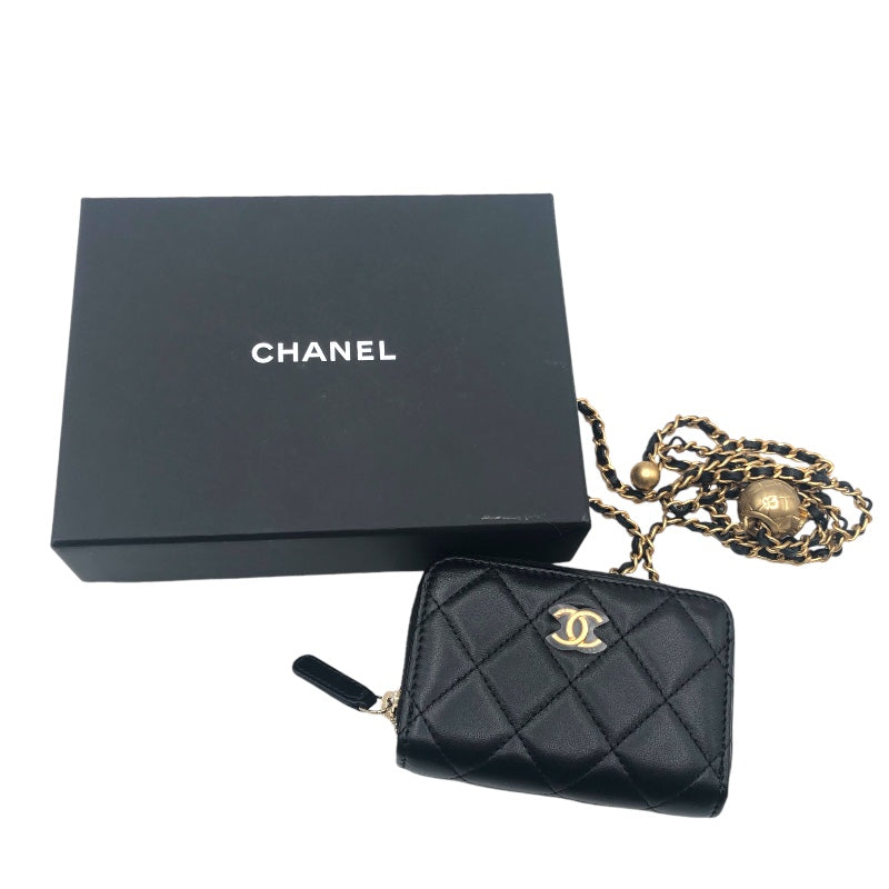 シャネル CHANEL マトラッセチェーンウォレット AP2462 ブラック　ゴールド金具 ラムスキン レディース カードケース