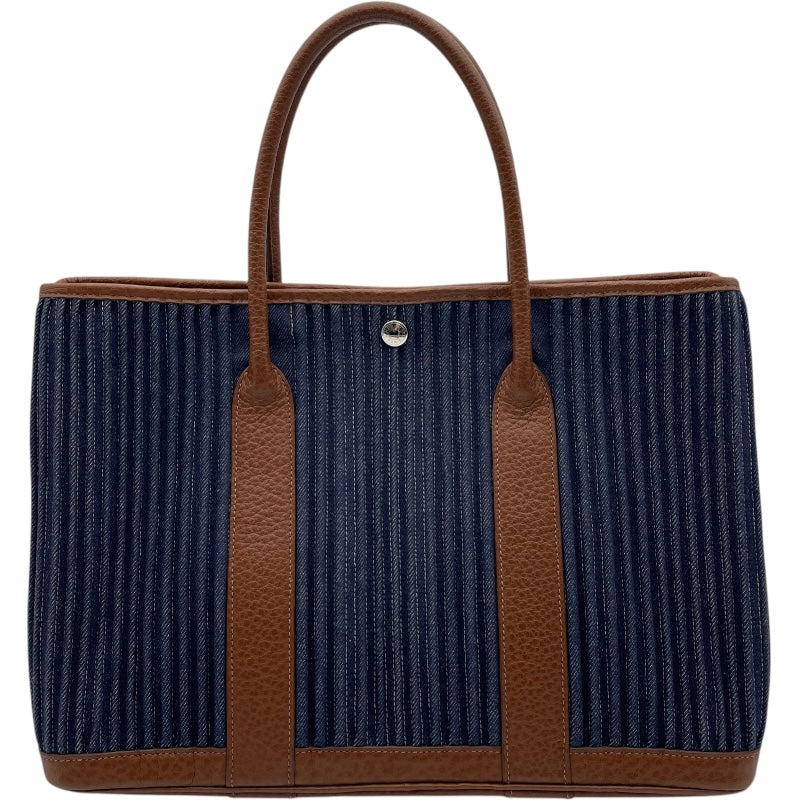 エルメス HERMES ガーデンパーティPM ▢L刻 インディゴ・マロン SV金具 トワルデニムカヌレ レディース ハンドバッグ