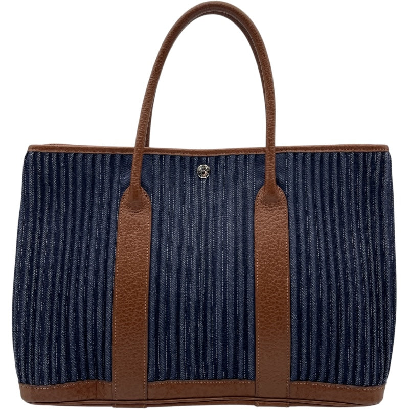 エルメス HERMES ガーデンパーティPM ▢L刻 インディゴ・マロン SV金具 トワルデニムカヌレ レディース ハンドバッグ