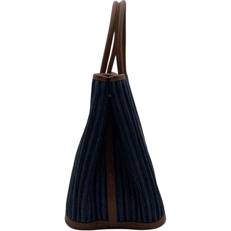 エルメス HERMES ガーデンパーティPM ▢L刻 インディゴ・マロン SV金具 トワルデニムカヌレ レディース ハンドバッグ