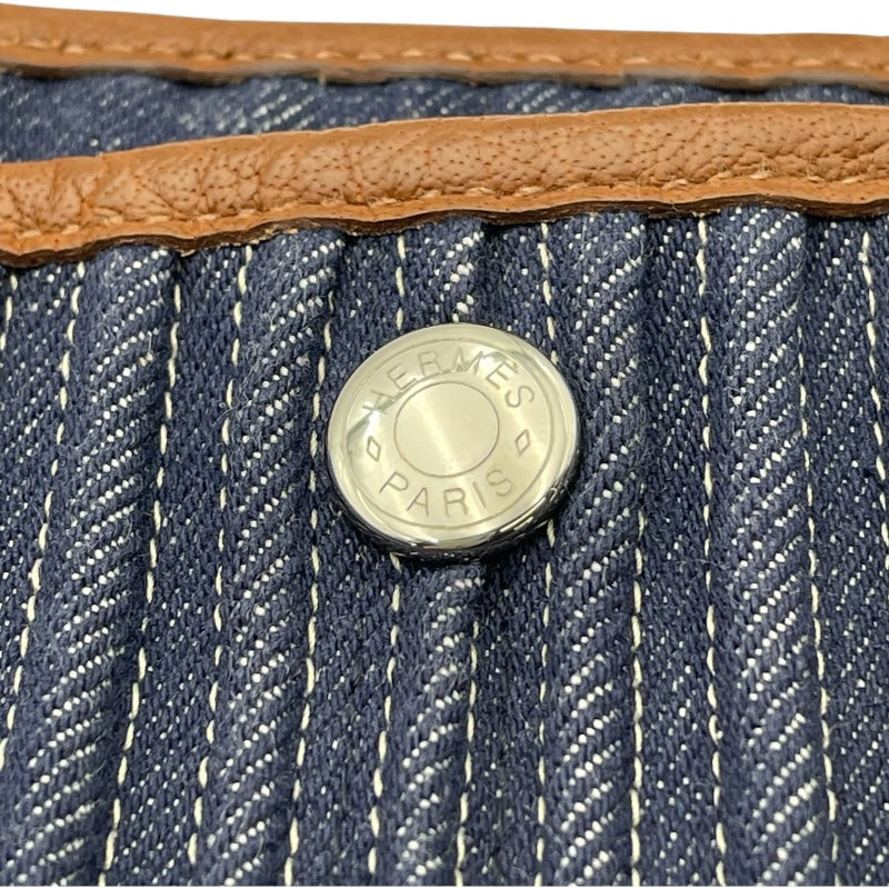エルメス HERMES ガーデンパーティPM ▢L刻 インディゴ・マロン SV金具 トワルデニムカヌレ レディース ハンドバッグ