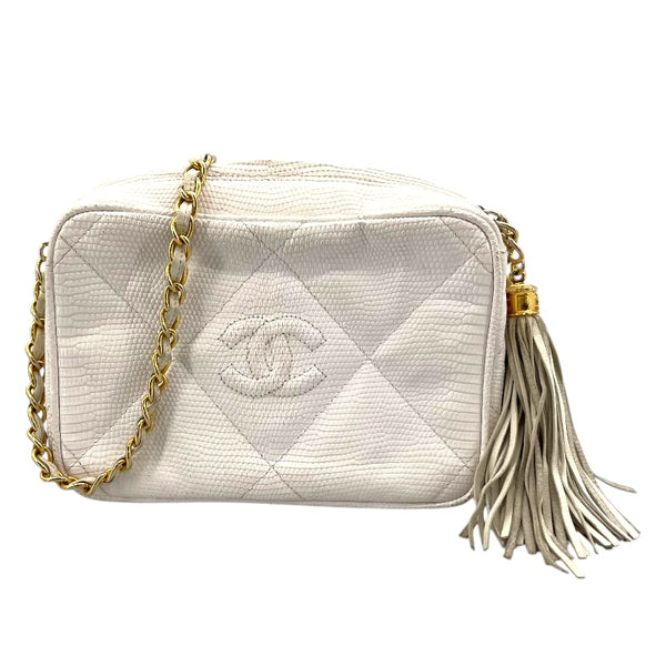 シャネル CHANEL タッセル チェーンショルダー ホワイト リザード レディース ショルダーバッグ