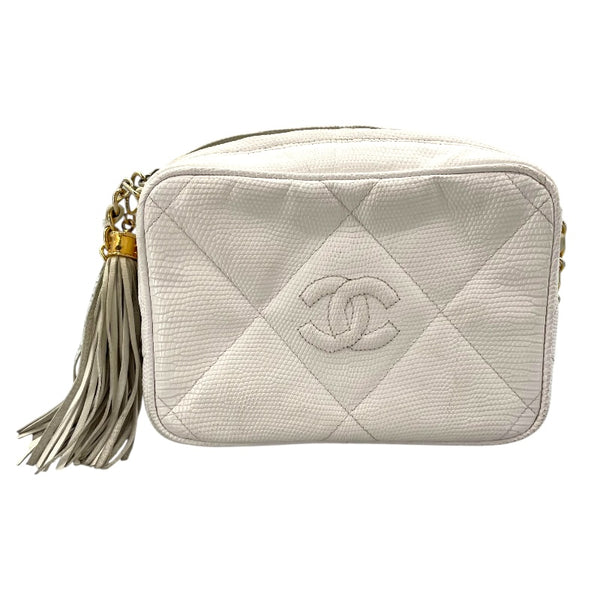 シャネル CHANEL タッセル チェーンショルダー ホワイト リザード レディース ショルダーバッグ