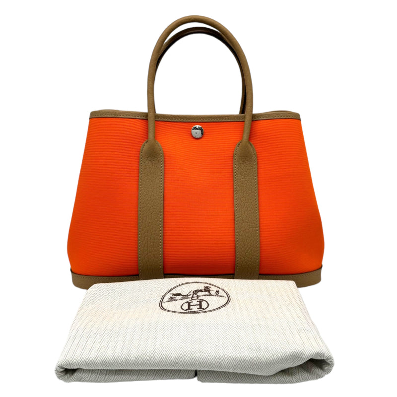 エルメス HERMES ガーデンパーティTPM B刻印 オレンジ×ベージュ シルバー金具 トワルオフィシエ/ネゴンダ レディース トートバッグ