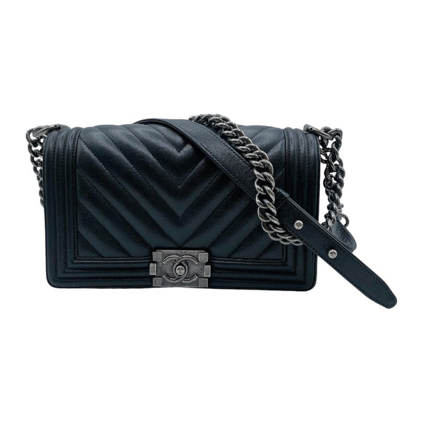 シャネル CHANEL ボーイシャネル25 Vステッチ ブラック/シルバー金具 ラムスキン レディース ショルダーバッグ