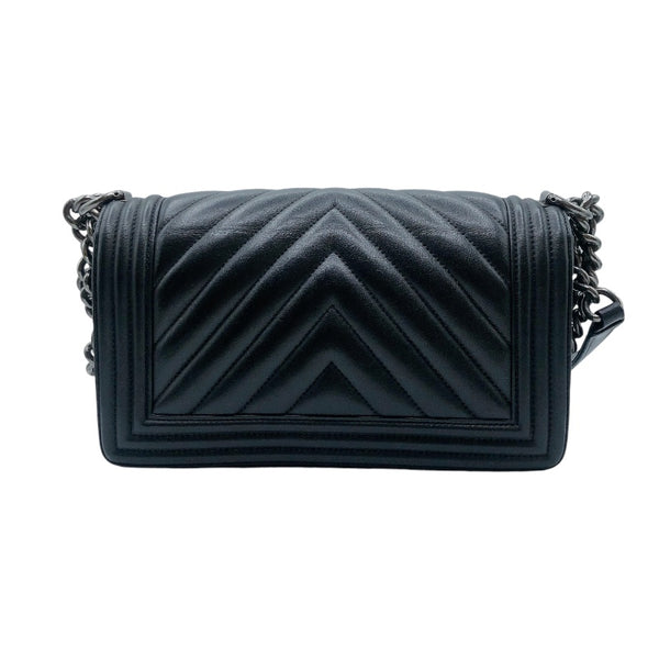 シャネル CHANEL ボーイシャネル25 Vステッチ ブラック/シルバー金具 ラムスキン レディース ショルダーバッグ