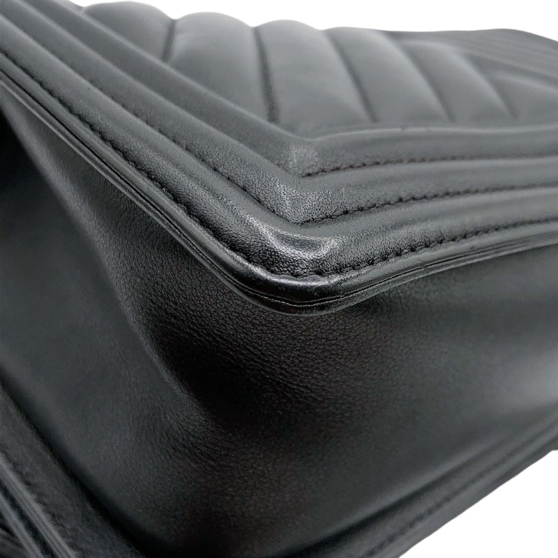 シャネル CHANEL ボーイシャネル25 Vステッチ ブラック/シルバー金具 ラムスキン レディース ショルダーバッグ