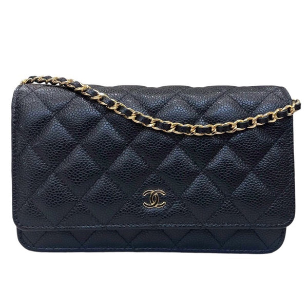 シャネル CHANEL マトラッセチェーンウォレット ブラック/ゴールド金具 キャビアスキン レディース ショルダーバッグ