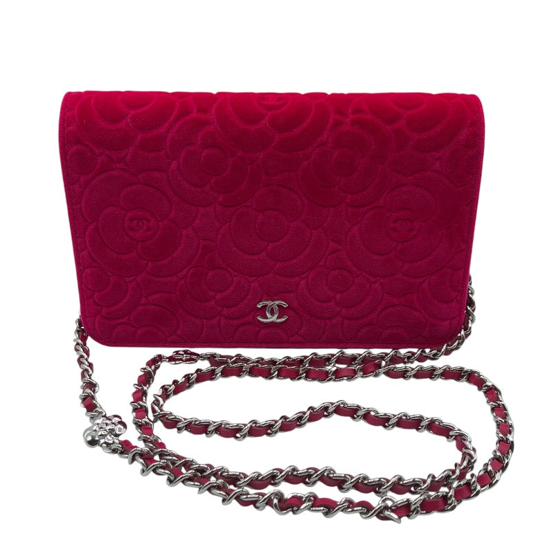 シャネル CHANEL ココマークフラワーチェーン ピンク　SV金具  ベロア レディース ショルダーバッグ