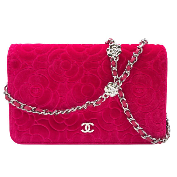 シャネル CHANEL ココマークフラワーチェーン ピンク　SV金具  ベロア レディース ショルダーバッグ