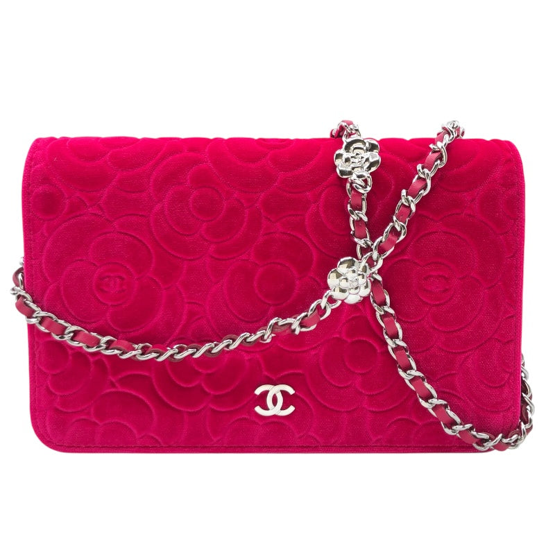 シャネル CHANEL ココマークフラワーチェーン ピンク　SV金具  ベロア レディース ショルダーバッグ