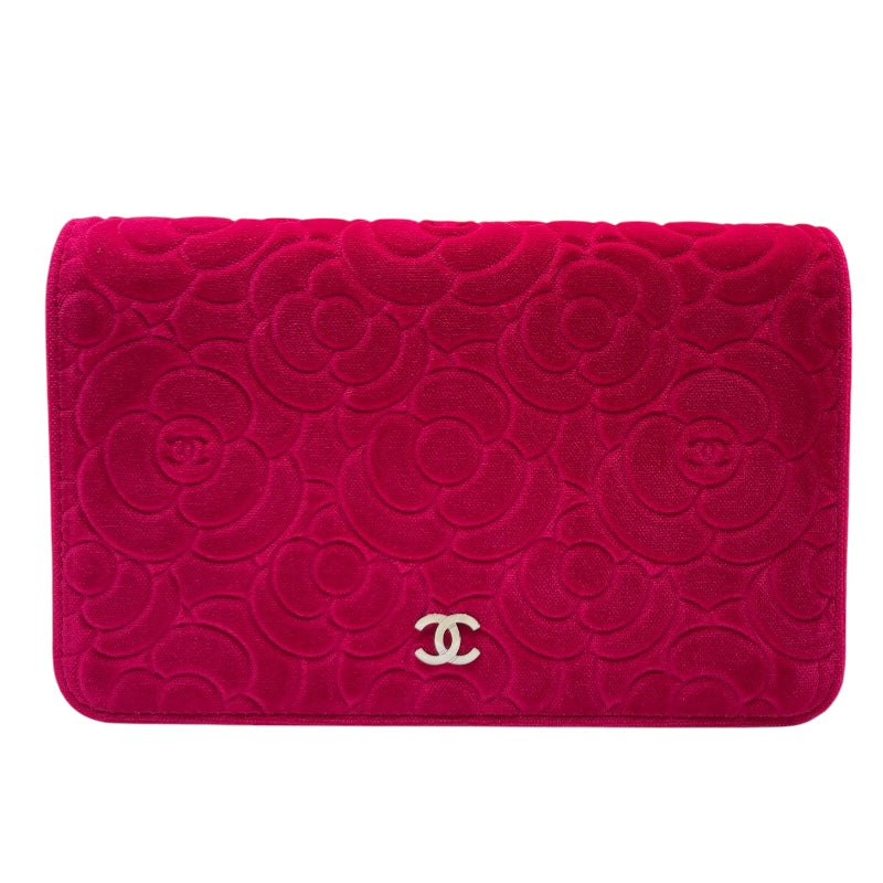 シャネル CHANEL ココマークフラワーチェーン ピンク　SV金具  ベロア レディース ショルダーバッグ