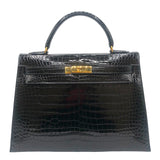 エルメス HERMES ケリー32 外縫い 〇W刻印 ブラック ゴールド金具 ポロサス・リセ レディース ハンドバッグ