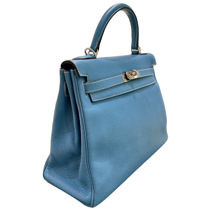 エルメス HERMES ケリー32 □F刻印 ブルージーン・シルバー金具 トリヨン レディース ハンドバッグ