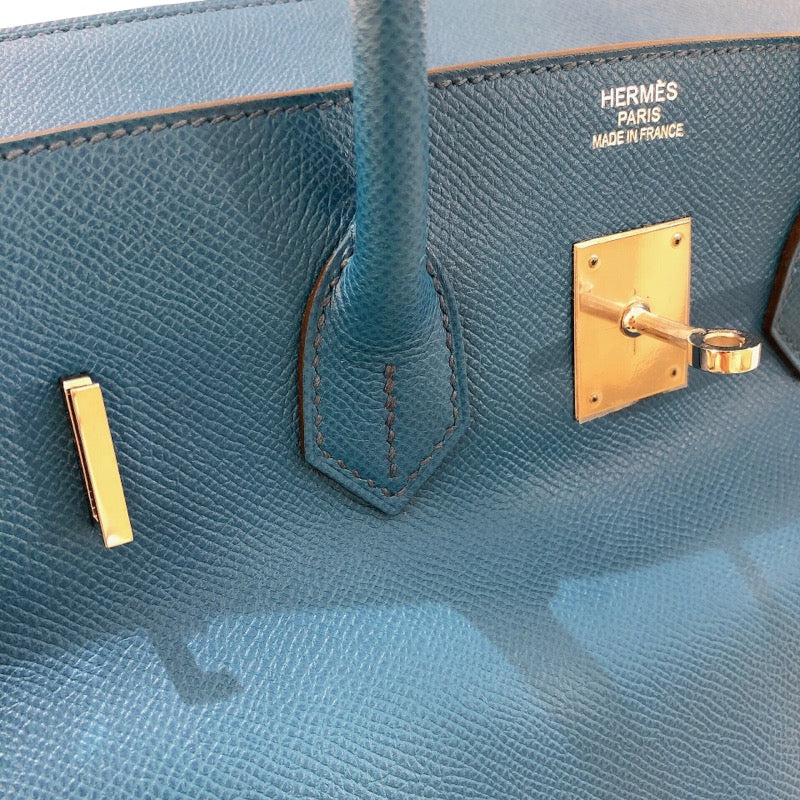 エルメス HERMES バーキン35 □Q刻(2013年) ブルーイズミール シルバー金具 エプソン レディース ハンドバッグ