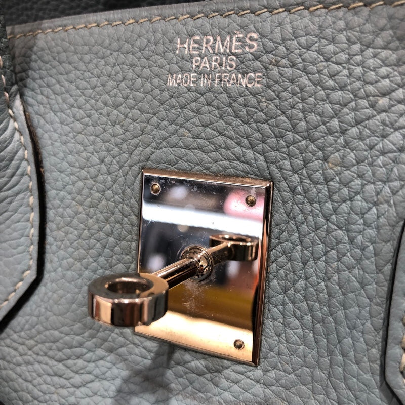 エルメス HERMES バーキン35 □M刻 シエル　シルバー金具 トゴ レディース ハンドバッグ