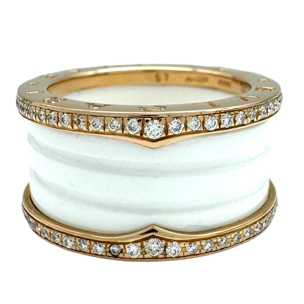ブルガリ BVLGARI ビーゼロワン ダイヤリング 4バンド(M) AN857030 #57(約16号) K18PG/ホワイトセラミック ダイヤモンド ジュエリー
