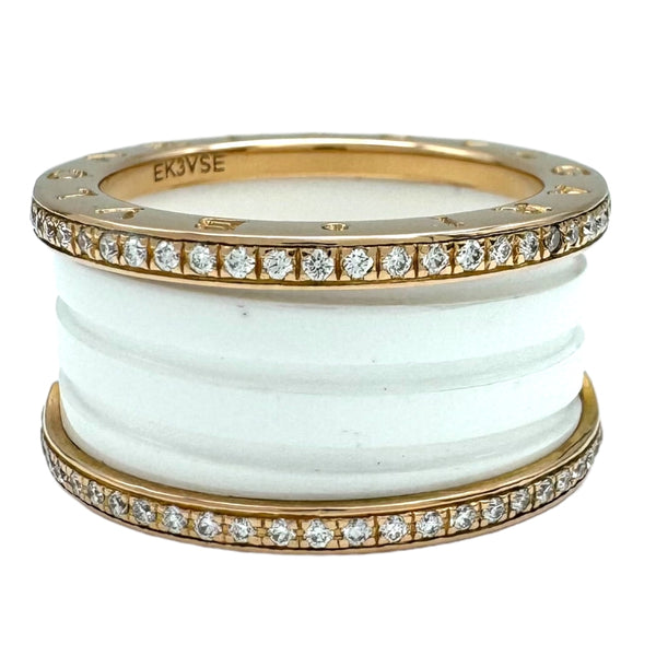 ブルガリ BVLGARI ビーゼロワン ダイヤリング 4バンド(M) AN857030 #57(約16号) K18PG/ホワイトセラミック ダイヤモンド ジュエリー