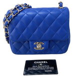 シャネル CHANEL ミニマトラッセ18 A35200 31番台 ブルー/ゴールド金具 ラムスキン レディース ショルダーバッグ