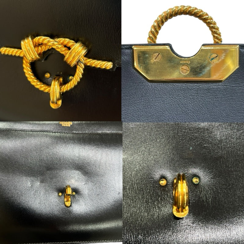 エルメス HERMES コルドリエール ブラック/ゴールド金具 ボックスカーフ レディース ハンドバッグ
