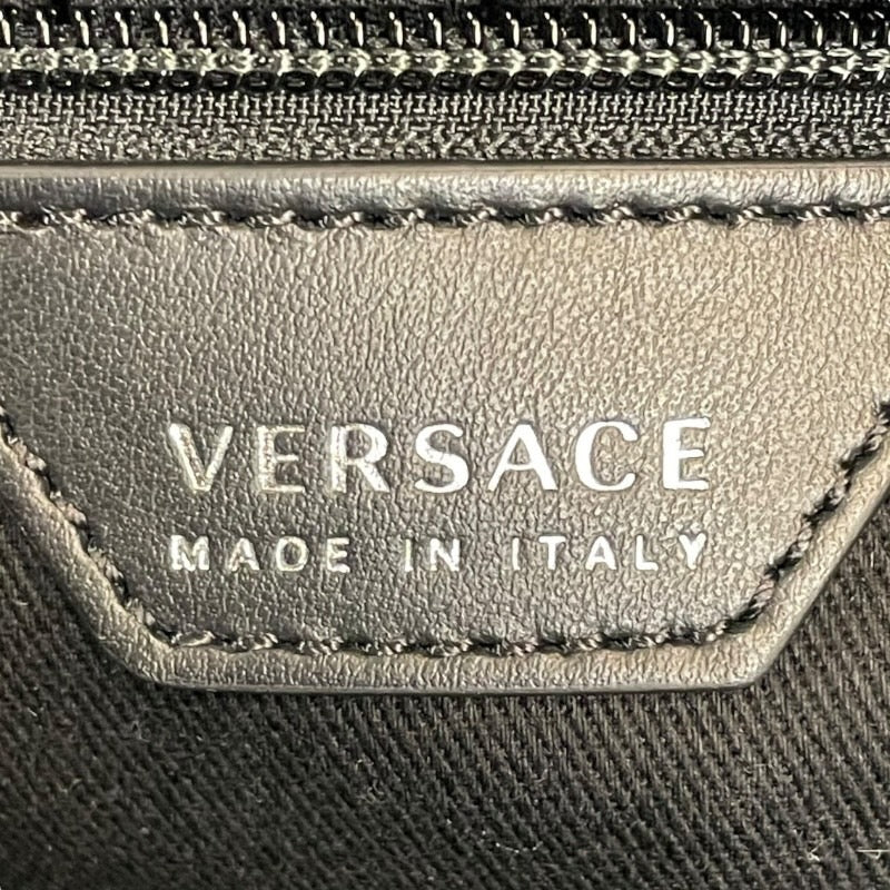 ヴェルサーチ VERSACE ロゴトート ホワイト×ブラック キャンパス×レザー ユニセックス トートバッグ