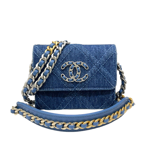 シャネル CHANEL CHANEL19 フラップコインケース AP1787 3番台 ネイビー シルバー/ゴールド金具 デニム レディース ショルダーバッグ