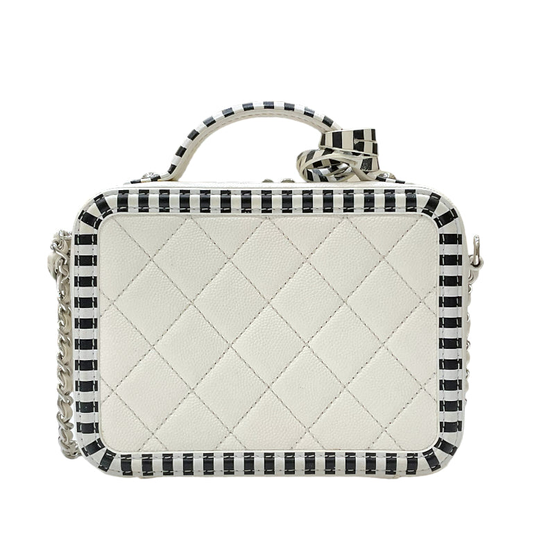 シャネル CHANEL CCフィグリー スモールバニティ A93342 27番台 ホワイト×ブラック シルバー金具 キャビアスキン レディース 2wayショルダーバッグ