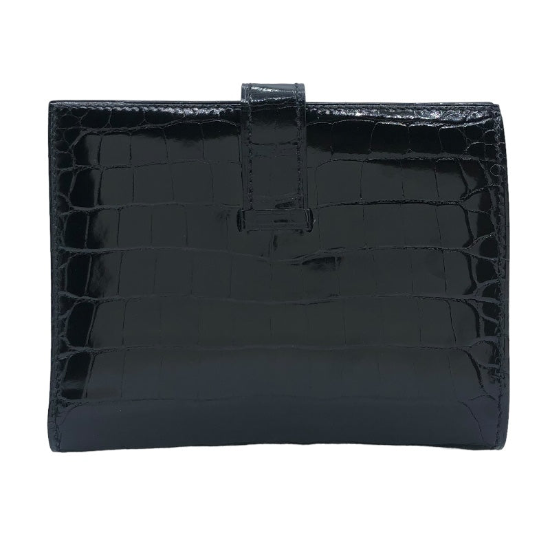 エルメス HERMES べアンコンパクト D刻 ブラック GD金具 アリゲーター