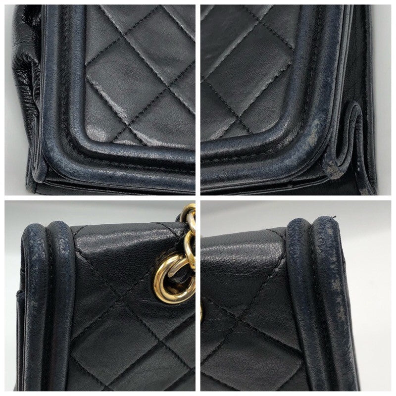 シャネル CHANEL マトラッセ ココマークフラップバッグ ブラック ゴールド金具 ラムスキン ヴィンテージ レディース ショルダーバッグ