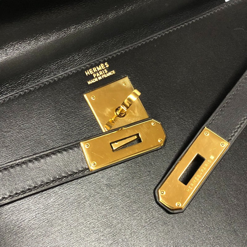 エルメス HERMES ケリー32　外縫い □C刻 ブラック ゴールド金具 ボックスカーフ レディース ハンドバッグ