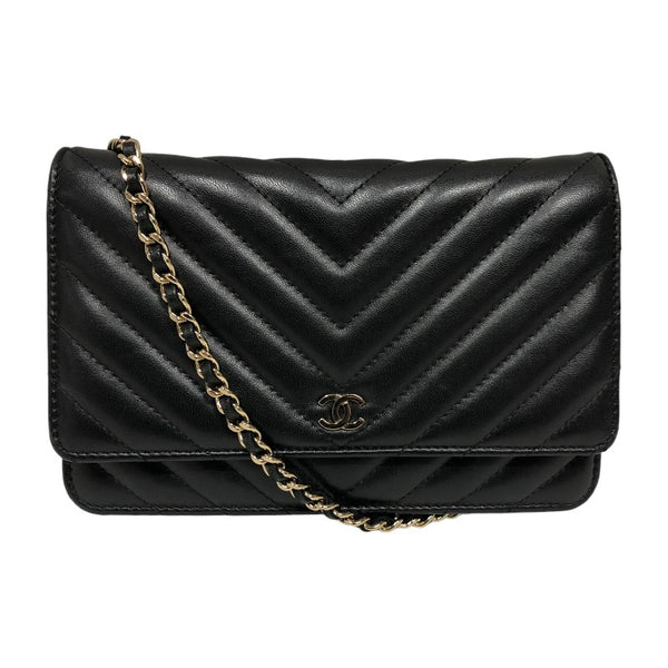 シャネル CHANEL Vステッチ チェーンウォレット A33814 ブラック ゴールド金具 ラム レディース ウォレットチェーン