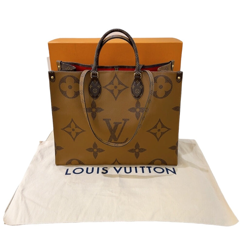 ルイ・ヴィトン LOUIS VUITTON オンザゴーGM M45320 ブラウン ゴールド金具 モノグラム・ジャイアントリバース レディース ハンドバッグ