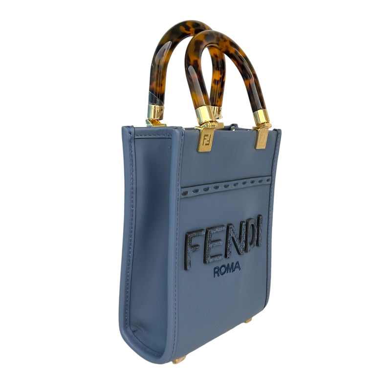 フェンディ FENDI サンシャインショッパーミニ 8BS051 ブルー レザー レディース ハンドバッグ