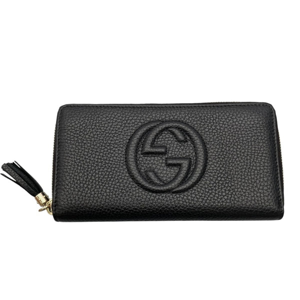 グッチ GUCCI インターロッキング ラウンドファスナー 598187 ブラック レザー ユニセックス 長財布