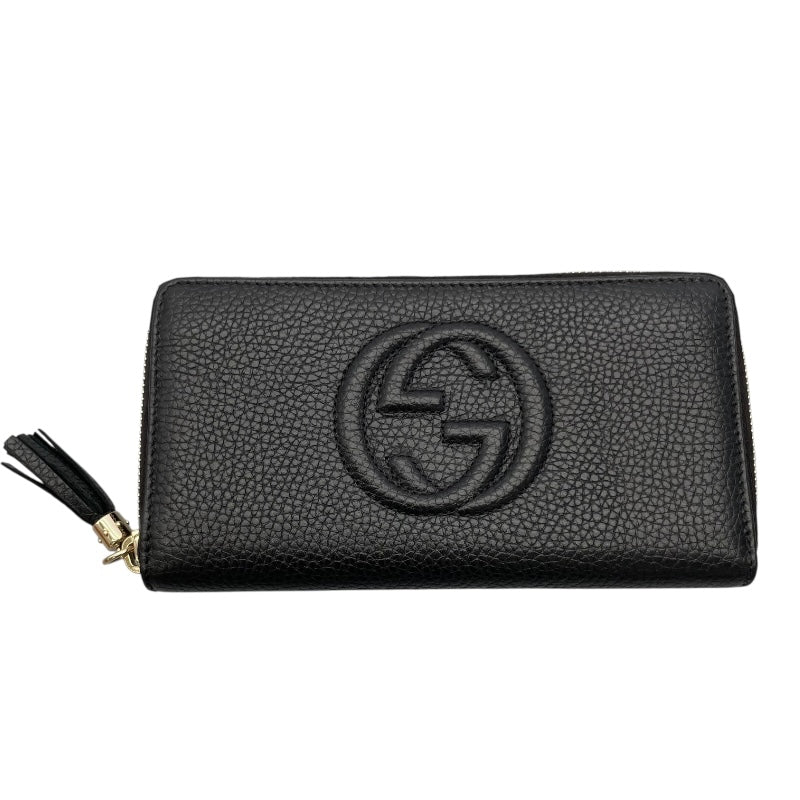 グッチ GUCCI インターロッキング ラウンドファスナー 598187 ブラック レザー ユニセックス 長財布