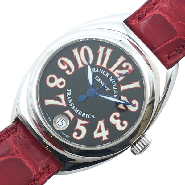 フランク・ミュラー FRANCK MULLER トランスアメリカ　オートクォーツ 2000L レッド SS/レザー レディース 腕時計