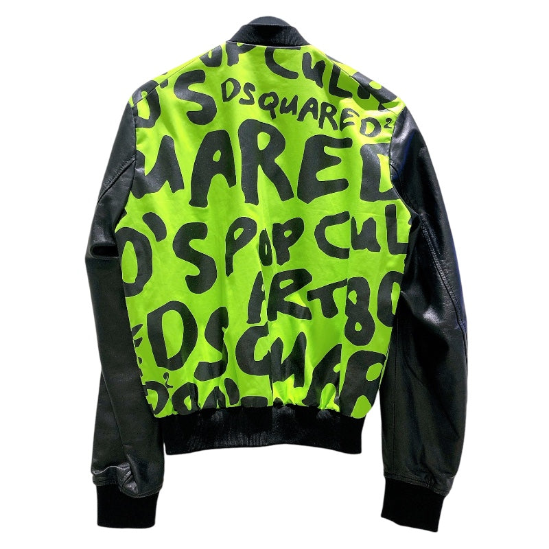 ディースクエアード DSQUARED グラフィックレザーボンバージャケット S71AM0600 グリーン レザー メンズ ライダースジャケット