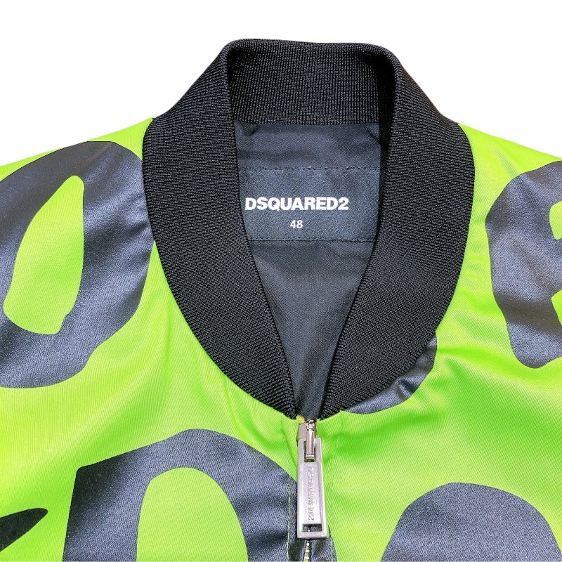 ディースクエアード DSQUARED グラフィックレザーボンバージャケット S71AM0600 グリーン レザー メンズ ライダースジャケット