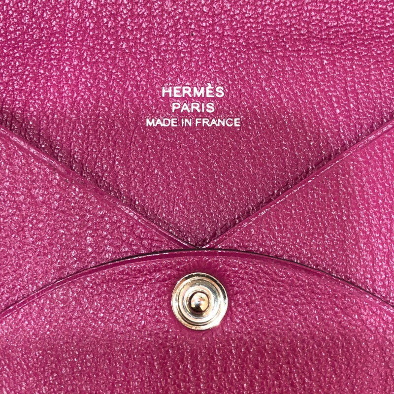 エルメス HERMES カルヴィ C刻 ローズパープル シェーブル レディース カードケース