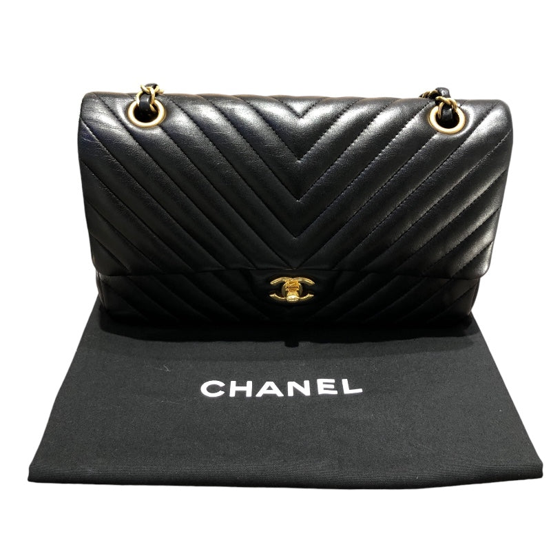 シャネル CHANEL Vステッチ フラップバッグ A01112 ブラック/ゴールド金具 ラムスキン レディース ショルダーバッグ