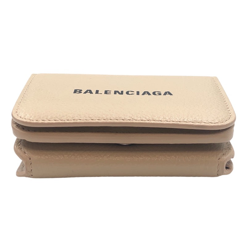 バレンシアガ BALENCIAGA ミニウォレット 593813 ベージュ レザー レディース 二つ折り財布