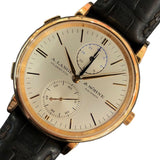 ランゲ＆ゾーネ A.LANGE&SOHNE サクソニア・デュアルタイム 386.032 シルバー K18ピンクゴールド 750PG/革ベルト/純正尾錠 自動巻き メンズ 腕時計