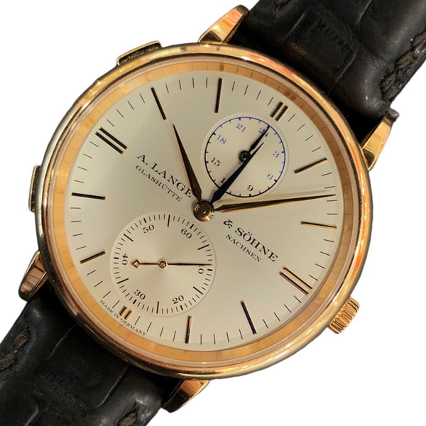 ランゲ＆ゾーネ A.LANGE&SOHNE サクソニア・デュアルタイム 386.032 シルバー K18ピンクゴールド 750PG/革ベルト/純正尾錠 自動巻き メンズ 腕時計