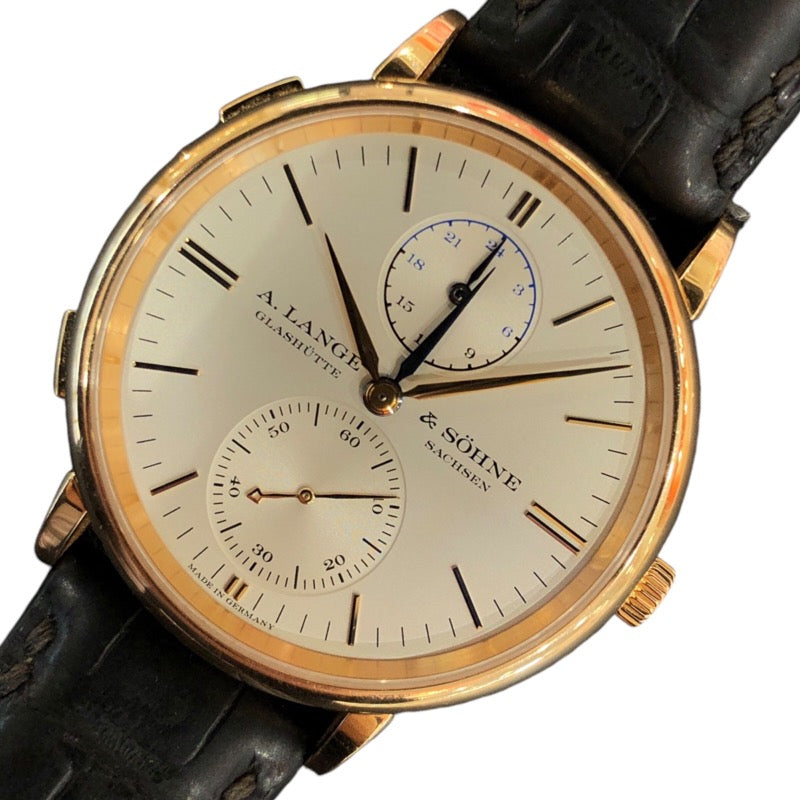 ランゲ＆ゾーネ A.LANGE&SOHNE サクソニア・デュアルタイム 386.032 シルバー K18ピンクゴールド 750PG/革ベルト/純正尾錠 自動巻き メンズ 腕時計