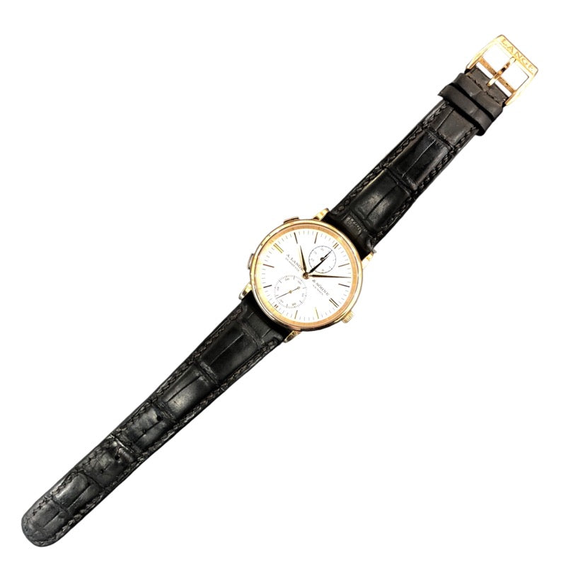 ランゲ＆ゾーネ A.LANGE&SOHNE サクソニア・デュアルタイム 386.032 シルバー K18ピンクゴールド 750PG/革ベルト/純正尾錠 自動巻き メンズ 腕時計