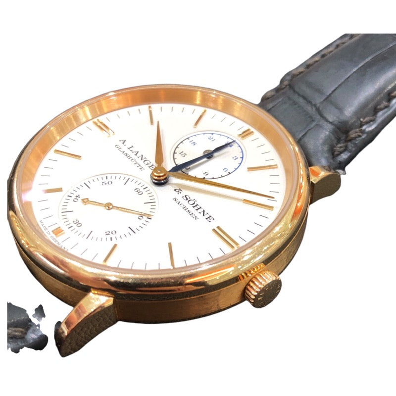 ランゲ＆ゾーネ A.LANGE&SOHNE サクソニア・デュアルタイム 386.032 シルバー K18ピンクゴールド 750PG/革ベルト/純正尾錠 自動巻き メンズ 腕時計